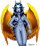  2012 2013 baphomet black_hair blue_eyes blue_skin breasts curtsibling digital_media_(artwork) eyelashes female hair horn humanoid long_hair looking_at_viewer nails navel nipples nude solo star total_fear watermark wings 