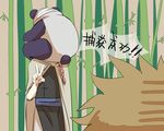  2boys abuto animal bamboo bamboo_forest bandage_on_face bandages braid brown_hair cape chinese_clothes forest gintama image_sample kamui_(gintama) long_hair male_focus multiple_boys nature orange_hair outdoors panda pixiv_sample short_hair single_braid takasugi_shinsuke text_focus translated v 