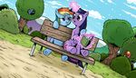  2014 angry bench big_macintosh_(mlp) blush book cloud cutie_mark doctor_whooves_(mlp) earth_pony equine female feral friendship_is_magic fur grass hair hi_res horn horse magic mammal multicolored_hair my_little_pony pony rainbow_dash_(mlp) saturdaymorningproj sky tree trixie_(mlp) twilight_sparkle_(mlp) unicorn wings 