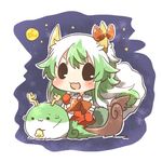  :3 antlers bell bell_collar black_eyes blush christmas collar ex-keine full_moon green_hair horn_ribbon horns kamishirasawa_keine long_hair lowres moon night night_sky open_mouth rebecca_(keinelove) reindeer_antlers ribbon riding sack santa_costume sky sleigh smile solid_circle_eyes star sukusuku_hakutaku tail touhou 