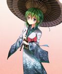  absurdres blue_eyes green_hair highres japanese_clothes kimono mage_(335656) oriental_umbrella original short_hair solo umbrella 