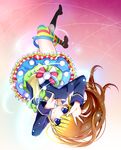  bad_id bad_pixiv_id blazer blonde_hair blue_eyes boo_1 frills full_body gradient gradient_background highres jacket long_hair minami_mirei multicolored multicolored_clothes multicolored_legwear multicolored_stripes nail_polish no_nose pink_background pretty_(series) pripara single_thighhigh skirt smile solo striped striped_legwear thighhighs upside-down white_background 