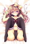  babydoll black_legwear black_panties blush bow bow_panties breasts cameltoe crotch_seam lace lace-trimmed_panties large_breasts lingerie long_hair original panties polka_dot polka_dot_panties solo suzukawa_yui thighhighs underwear underwear_only 