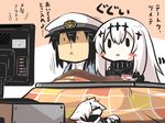  admiral_(kantai_collection) aircraft_carrier_water_oni blush_stickers chibi coat commentary_request daifuku food goma_(gomasamune) hair_ornament hanten_(clothes) hat kantai_collection kotatsu military military_hat military_uniform ne-class_heavy_cruiser shinkaisei-kan sketch sleeping table television translated uniform 