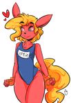  &lt;3 anthro black_nose black_sclera blonde_hair chest_tuft cinnamon_swirl clothed clothing cute duckdraw eeveelution female fingerless_gloves flareon flat_chested fur gloves hair nintendo pok&eacute;mon red_eyes red_fur simple_background solo swimsuit thick_bottom_lip tuft video_games white_background wide_hips 