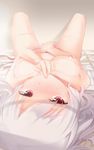  absurdres bed_sheet blush breasts finger_licking finger_to_mouth highres kishin_sagume large_breasts licking looking_at_viewer lying masturbation nipples nude on_back red_eyes septet_(zrca_janne) short_hair silver_hair solo touhou 