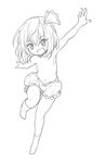  arm_up bloomers fang greyscale hair_ribbon looking_at_viewer monochrome nibi open_mouth outstretched_arms ribbon rumia smile solo topless touhou underwear underwear_only 