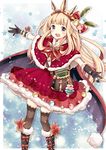 :d bad_id bad_twitter_id bag blonde_hair book boots bow bracelet cagliostro_(granblue_fantasy) cape capelet flower gloves granblue_fantasy headband hiroichi jewelry long_hair open_mouth purple_eyes red_capelet smile solo spike star thighhighs very_long_hair 