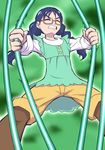  bars blue_hair braid commentary_request dengeki_gx glasses go!_princess_precure highres long_hair muteki_koujin_daitarn_3 nanase_yui parody precure solo twin_braids 