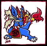  ambiguous_gender armor blue_fur chico dragon feral fur kemono red_eyes scalie solo 