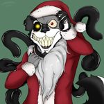  2015 anthro canine christmas clothed clothing costume dog ear_piercing festive fur glowing glowing_eyes grin hat holidays husky looking_at_viewer male mammal masamaki multicolored_eyes piercing red_eyes santa_hat simple_background smile solo stitches teeth tentacles undead zombie 