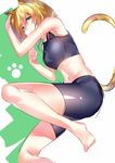  animal_ears bike_shorts blonde_hair cat_ears cat_tail green_eyes kemonomimi_mode looking_at_viewer lying mizuhashi_parsee on_side solo sports_bra tail touhou uu_uu_zan 