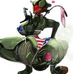  &lt;3 1girl ambiguous_fluids anthro assaultron big_butt bikini body_writing breasts butt censored clothing condom crouching cum cum_on_face fallout fallout_4 female filled_condom glowing glowing_eyes hand_on_hip looking_at_viewer looking_back machine robot robot_girl stars_and_stripes swimsuit united_states_of_america used_condom video_games wide_hips xelvy 