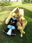  ambiguous_gender anthro boss_(artist) canine duo female hi_res lagomorph lopunny mammal nintendo plushie pok&eacute;mon rabbit real riolu video_games 