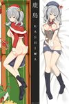  ass bad_id bad_pixiv_id bell blush bottomless breasts candy candy_cane christmas couch dakimakura fedsnk food hat highres kantai_collection kashima_(kantai_collection) large_breasts long_hair multiple_views nipples no_bra no_panties pussy santa_costume santa_hat silver_eyes silver_hair smile torn_clothes uniform 