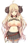  anila_(granblue_fantasy) blonde_hair breasts cross draph eyebrows eyebrows_visible_through_hair granblue_fantasy hama_chon horns inverted_nipples large_breasts long_hair navel nipples sheep_horns solo thick_eyebrows thighhighs very_long_hair yellow_eyes 