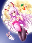  &gt;_&lt; animal_ears black_legwear blush breasts bunny bunny_ears bunny_girl bunny_tail bunnysuit carrot cleavage closed_eyes gun handgun highres large_breasts leotard long_hair moon open_mouth osashin_(osada) pantyhose pink_leotard red_eyes reisen_udongein_inaba revision solo strapless strapless_leotard tail touhou very_long_hair weapon wrist_cuffs 