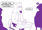  2015 anthro asriel_dreemurr boss_monster caprine class clothed clothing desk dialogue english_text fatz_geronimo group hoodie horn long_ears male mammal monster paper pen sitting text undertale video_games writing 