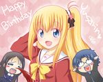  2girls blonde_hair blood blue_eyes charlotte_(anime) happy_birthday long_hair mukyuu_(mukyu's_paradise) multiple_girls nishimori_yusa nosebleed otosaka_ayumi school_uniform serafuku side_ponytail takajou_joujirou 