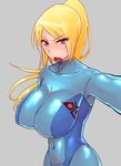  :o alternate_breast_size angry armpits blonde_hair blue_eyes blush bodysuit breasts covered_collarbone covered_navel covered_nipples emblem eyebrows eyebrows_visible_through_hair eyes_visible_through_hair from_side grey_background high_ponytail huge_breasts impossible_bodysuit impossible_clothes long_hair looking_at_viewer metroid multicolored multicolored_eyes open_mouth outstretched_arm pilot_suit pink_eyes ponytail reaching_out samus_aran self_shot shiny shiny_skin simple_background skin_tight solo teeth turtleneck upper_body v-shaped_eyebrows wolffeld zero_suit 