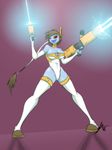  alien blue_skin breasts brown_eyes cleavage clothed clothing female red_eyes sexualyeti solo tau warhammer_(franchise) 