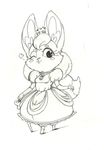  &lt;3 &lt;3_eyes black_and_white blush breasts cane canine clothing crown dress eyelashes female fennec fox hi_res kit_darling mammal mon311 monochrome one_eye_closed poppy_opossum queen royalty smile solo wink 