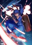  animal_ears blue_dress blue_hair bunny_ears comet danmaku dress earth kine looking_at_viewer mallet puffy_short_sleeves puffy_sleeves red_eyes seiran_(touhou) short_sleeves solo space three_k_(spiritus_no_honoo) touhou 