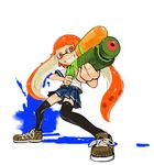  :d bad_id bad_pixiv_id black_legwear blush clenched_teeth domino_mask eyebrows fang fingernails foreshortening full_body grin ink ink_tank_(splatoon) inkling ladic mask open_mouth orange_eyes orange_hair paint_splatter pleated_skirt school_uniform shiny shiny_skin shirt shoelaces shoes short_hair_with_long_locks short_sleeves sidelocks simple_background skirt smile sneakers solo splatoon_(series) splatoon_1 splattershot_(splatoon) super_soaker teeth tentacle_hair thick_eyebrows thighhighs v-shaped_eyebrows water_gun weapon white_background white_shirt zettai_ryouiki 