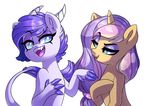  2015 crystal_clarity duo equine fan_character female feral freckles hair horn hybrid lopoddity makeup mammal my_little_pony open_mouth purple_hair simple_background unicorn white_background 