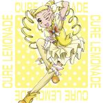  ;d blonde_hair boo_(takagi) brooch character_name cure_lemonade double_bun drill_hair fingerless_gloves full_body gloves highres jewelry kasugano_urara_(yes!_precure_5) long_hair looking_at_viewer magical_girl one_eye_closed open_mouth precure puffy_sleeves shoes shorts shorts_under_skirt skirt smile solo thighhighs twin_drills yellow yellow_background yellow_eyes yellow_footwear yellow_legwear yellow_skirt yes!_precure_5 yes!_precure_5_gogo! 