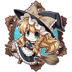  &gt;:) apron blonde_hair blue_eyes boots bow braid broom broom_riding chibi full_body hat hat_bow kirisame_marisa long_hair looking_at_viewer single_braid skirt skirt_set smile socha solo touhou transparent_background turtleneck v-shaped_eyebrows vest wavy_hair witch_hat 