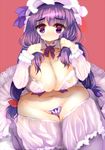  amii babydoll bad_id bad_pixiv_id breasts bursting_breasts convenient_censoring crescent fat hair_grab hat huge_breasts long_hair looking_at_viewer mob_cap navel no_nose patchouli_knowledge pink_background plump purple_eyes purple_hair shy sitting solo tareme thick_thighs thighs touhou undersized_clothes very_long_hair wariza 