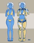  alien bikini blazbaros blue_skin blush clothing female hair swimsuit tau warhammer_(franchise) white_hair 