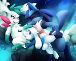  1boy 2girls :d alternate_form animal_ears ankle_grab bisexual_(female) blue_eyes blue_fur blush bottomless clitoris closed_eyes crossover cum cum_in_pussy cunnilingus darkmirage dog_penis doukutsu_monogatari ejaculation eyelashes feral ffm_threesome furry gen_4_pokemon grass grin group_sex hand_on_another's_head hetero knotted_penis light_particles long_sleeves looking_at_another lucario mimiga multiple_girls nature night no_humans open_mouth oral outdoors paws pokemon pokemon_(creature) pussy red_eyes sakamoto_sue saliva sex shaymin sitting smile spread_legs stomach_bulge sweater tail testicles threesome tongue tongue_out turtleneck turtleneck_sweater uncensored vaginal white_fur wide-eyed 
