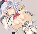  1girl blush breast_grab breasts breasts_outside cum cum_on_body cum_on_breasts cum_on_hair cum_on_upper_body facial grabbing hetero kantai_collection kashima_(kantai_collection) large_breasts projectile_cum solo_focus yu_yu 