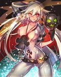  :q ankh arm_up belt blonde_hair breasts covered_nipples gloves guilty_gear guilty_gear_xrd jack-o'-lantern jack-o'_valentine jewelry large_breasts long_hair looking_at_viewer mask multicolored_hair necklace oro_(sumakaita) pink_eyes red_hair solo thighs tongue tongue_out 