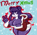  anthro big_breasts breasts clothed clothing female fur hair holidays kiki_the_panda mammal simple_background solo sovietcatparty thick_thighs wide_hips 