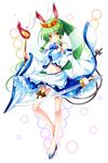  alternate_hairstyle animal_ears apron bare_shoulders braid bunny_ears cat_tail clownpiece crop_top detached_sleeves fairy_wings frog_hair_ornament fusion green_hair hair_ornament highres izayoi_sakuya kaenbyou_rin katana kijin_seija kochiya_sanae konpaku_youmu long_hair long_sleeves midriff mononobe_no_futo multiple_tails navel nekomata osashin_(osada) ponytail reisen_udongein_inaba skirt skirt_set snake_hair_ornament solo sword tail toramaru_shou torch touhou twin_braids two_tails very_long_hair waist_apron weapon wide_sleeves wings yellow_eyes 