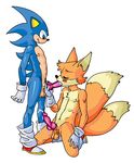  balls blue_eyes clothing cum footwear gloves male male/male miles_prower oral penis shoes sonic_(series) sonic_the_hedgehog unknown_artist 