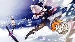  artoria_pendragon_(all) bad_id bad_pixiv_id bag black_santa_costume blonde_hair chibi dagger fate/apocrypha fate/grand_order fate_(series) fujimaru_ritsuka_(female) fur_trim hamada_pochiwo hat jack_the_ripper_(fate/apocrypha) mash_kyrielight multiple_girls pantyhose purple_hair red_hair saber_alter sack santa_alter santa_costume santa_hat silver_hair snow snowstorm tears thong weapon yellow_eyes 