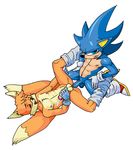  anal balls blue_eyes clothing cum footwear gloves male male/male miles_prower penis shoes sonic_(series) sonic_the_hedgehog unknown_artist 