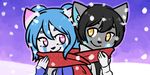  &lt;3 &lt;3_eyes animated azzy black_hair blue_hair feline hair lyra_belle mammal red_thread_of_fate scarf sneek snow wiggle winter 