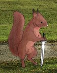 beady_eyes black_eyes black_tipped_ears fluffy_tail fur grassy holt5 mammal melee_weapon red_squirrel redwall rodent squirrel sword weapon whiskers 