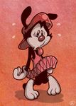  abstract_background animaniacs black_fur clothed clothing crossdressing ekuhvielle fur gloves hat male mammal partially_clothed solo tongue tongue_out tutu wakko_warner warner_brothers 