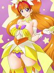  amanogawa_kirara areolae bare_shoulders breasts brown_hair cameltoe cleavage covered_nipples cure_twinkle detached_sleeves earrings glamour_works go!_princess_precure highres jewelry large_breasts light_smile long_hair looking_at_viewer precure purple_eyes solo thighs very_long_hair 
