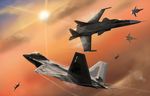  ace_combat_x aerial_battle aircraft airplane alect_squadron battle cloud condensation_trail f-22_raptor fighter_jet gryphus_1 jet military military_vehicle no_humans s-32 sun sunset thompson 