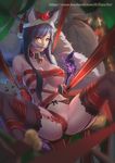  ahri animal_ears areola_slip areolae arms_behind_back ass bdsm black_legwear blue_hair bondage bound breasts christmas cian_yo covered_mouth eyes_visible_through_hair fox_ears fox_tail garter_belt groin hair_between_eyes hat highres large_breasts league_of_legends lips long_hair looking_at_viewer merry_christmas multiple_tails naked_ribbon pubic_hair pubic_hair_peek ribbon sack santa_hat sitting skindentation slit_pupils solo spread_legs tail thighhighs thighs underboob yellow_eyes 
