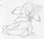  anthro arm_support balls barefoot buckteeth cub dialogue erection eyes_closed greyscale jake_cottontail lagomorph laugh male mammal mizzyam monochrome nude oral oral_penetration pencil_(artwork) penetration penis rabbit sex_toy sheath smile solo sound_effects tapering_penis teeth traditional_media_(artwork) vibrator young 