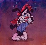  abstract_background animaniacs black_fur clothing ekuhvielle fur grimace hat male mammal potty_dance shirt solo tongue tongue_out wakko_warner warner_brothers 