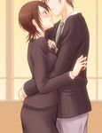  1girl amagami bonnie_(rsg) brown_hair green_neckwear hug indoors necktie school_uniform short_hair takahashi_maya 